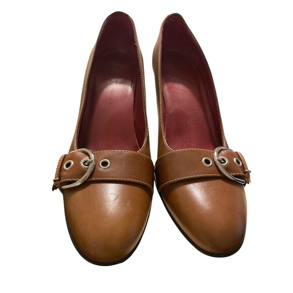 Coach Women’s Brown Leather Heels Sz 9.5B Buckle Accent Round Toe Classic Pumps - Picture 3 of 10